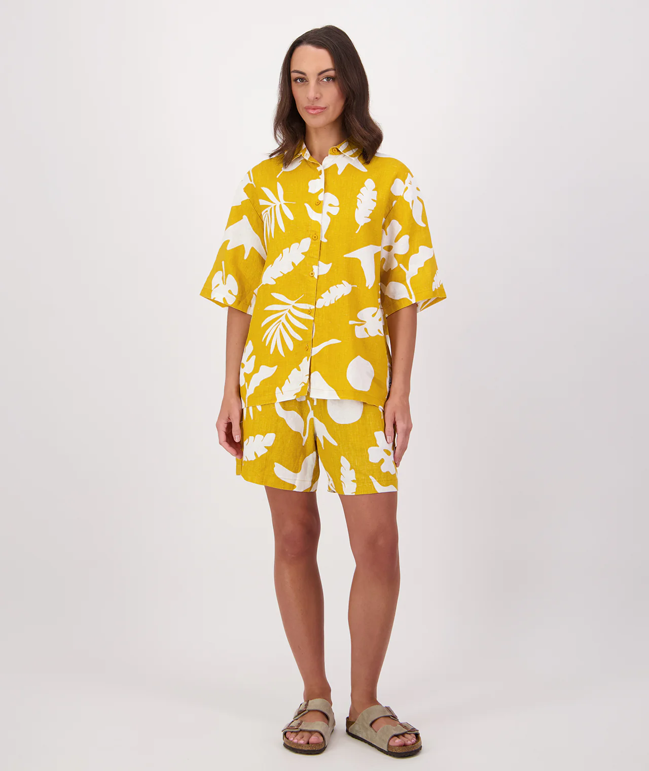 Women's Leafage Linen Short Sleeve Shirt - Image 3