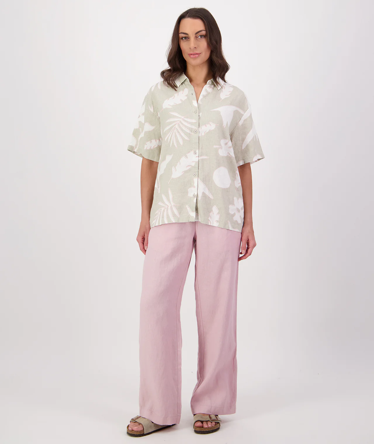 Women's Leafage Linen Short Sleeve Shirt - Image 3