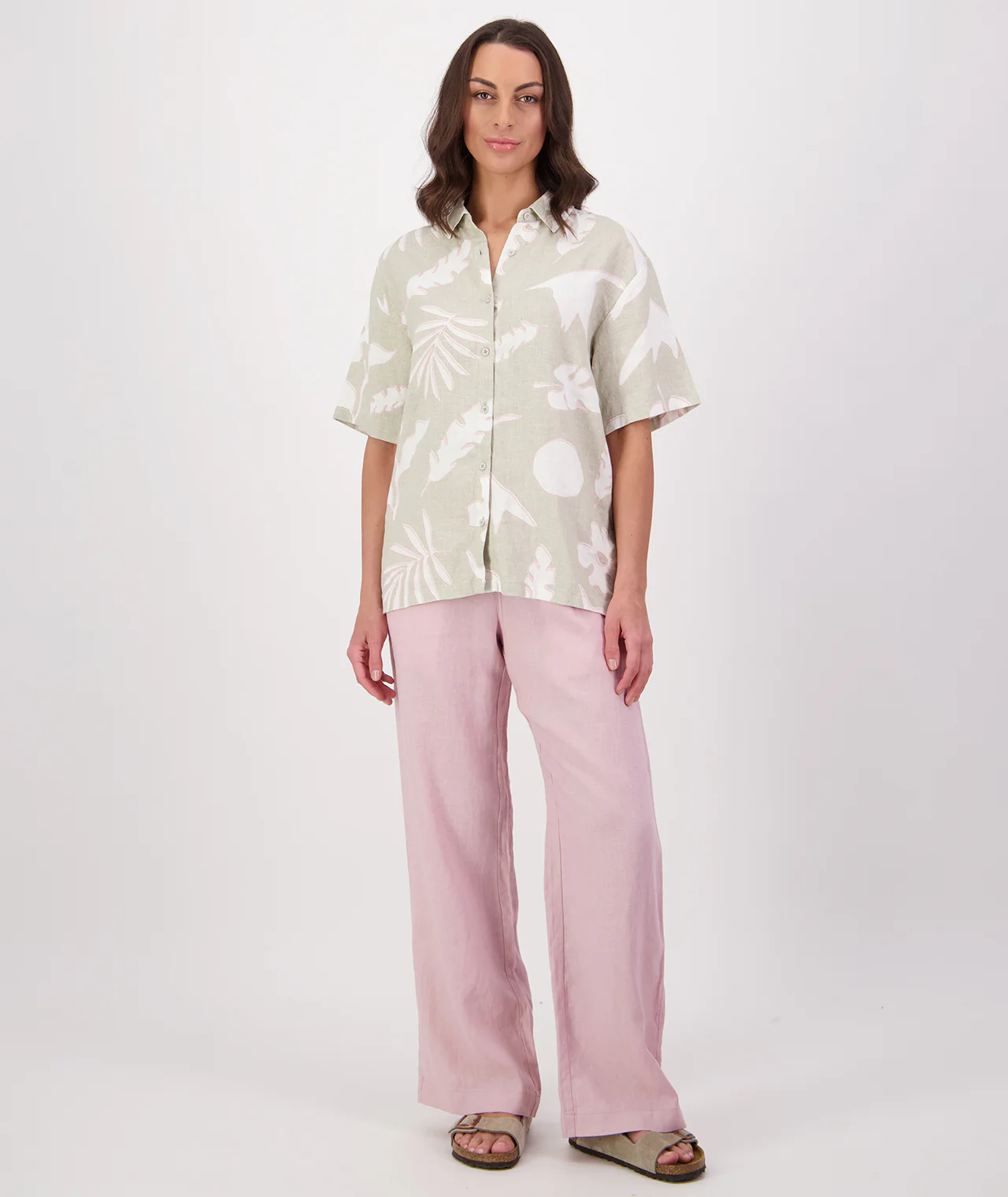 Women's Leafage Linen Short Sleeve Shirt - Image 4